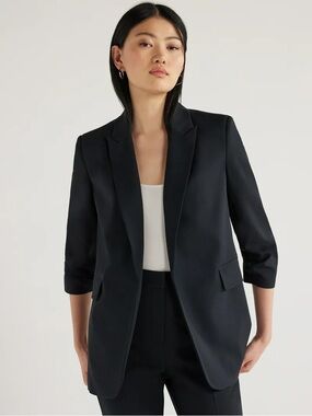 Scoop Women's Scrunch Sleeve Crepe Blazer with Buttons